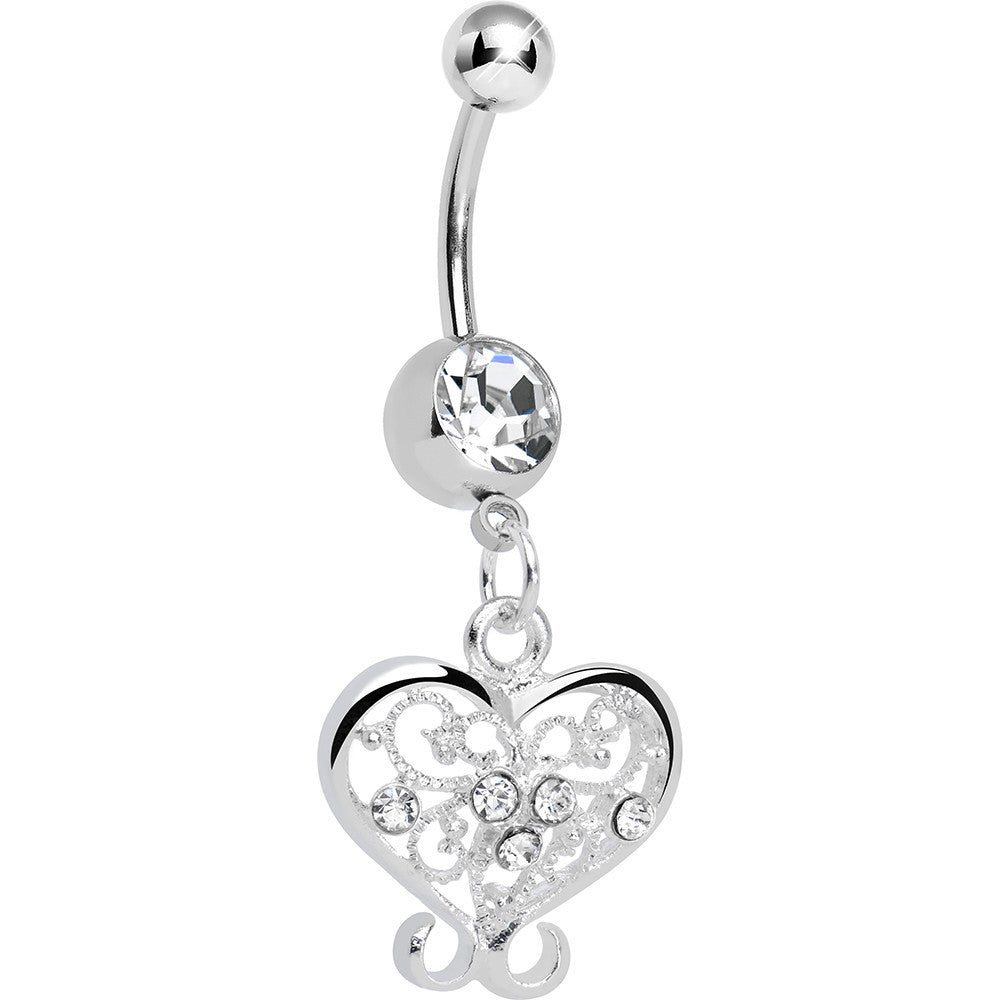 BodyCandy Crystalline Gem Opulent Scrolled Heart Dangle Belly Ring — main product shot