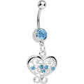 BodyCandy Aqua Gem Opulent Scrolled Heart Dangle Belly Ring — main product shot