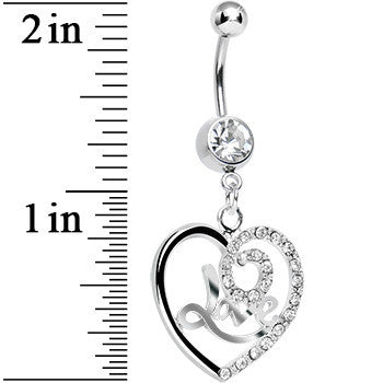 BodyCandy Crystalline Gem Gleaming Love Heart Dangle Belly Ring — detail close-up