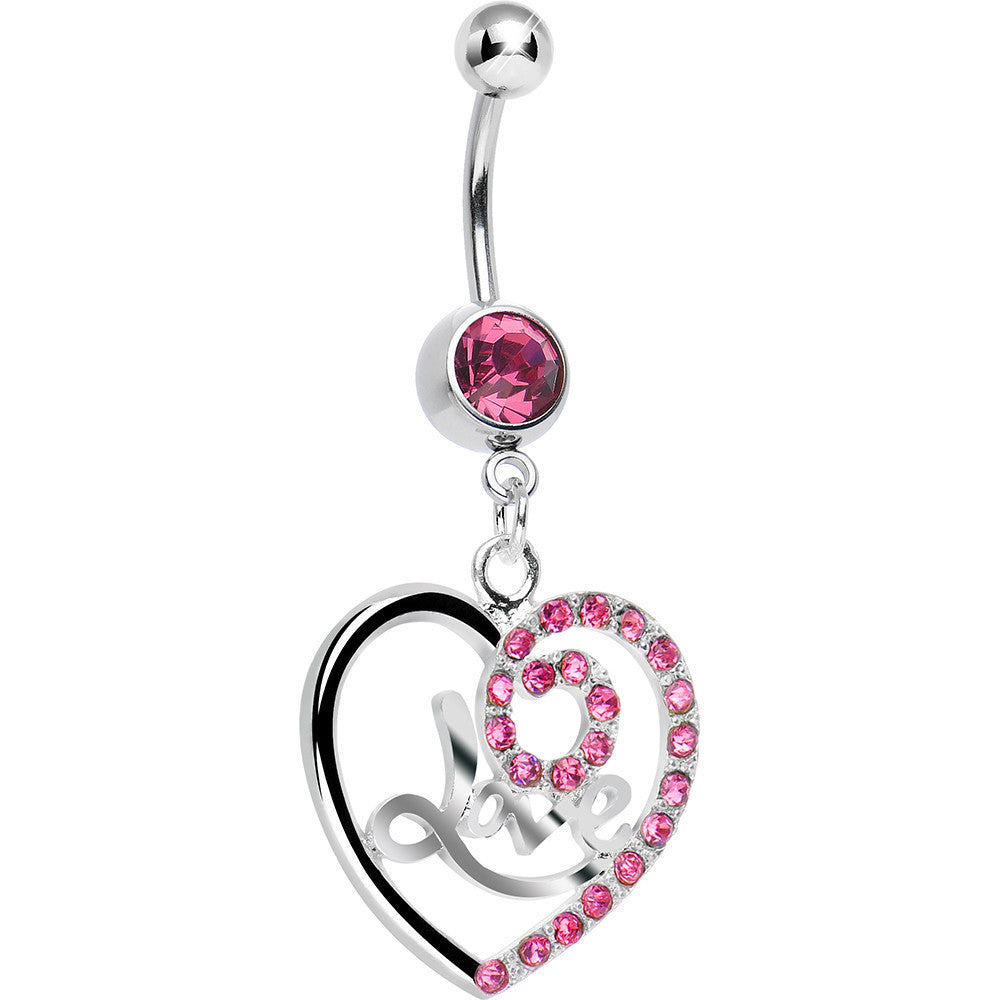 BodyCandy Pink Gem Gleaming Love Heart Dangle Belly Ring — main product shot