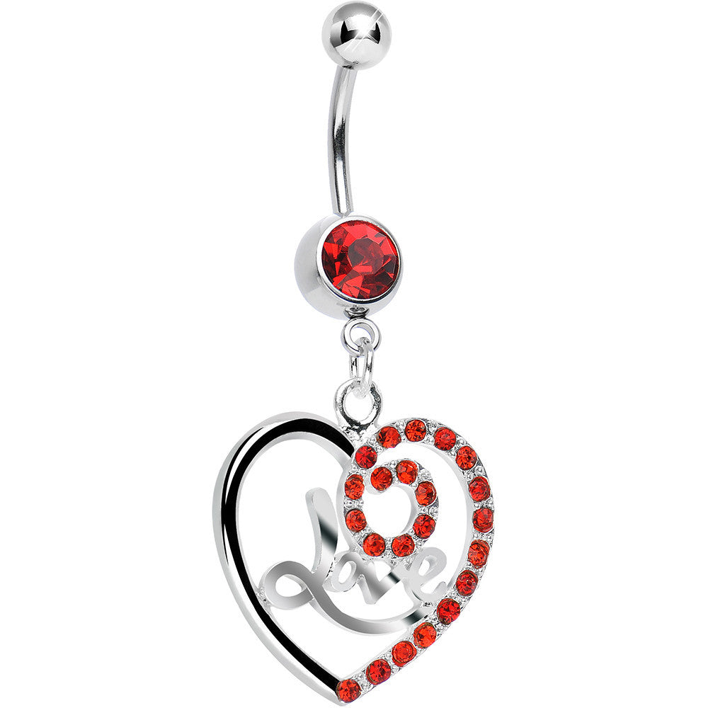 BodyCandy Red Gem Gleaming Love Heart Dangle Belly Ring — main product shot