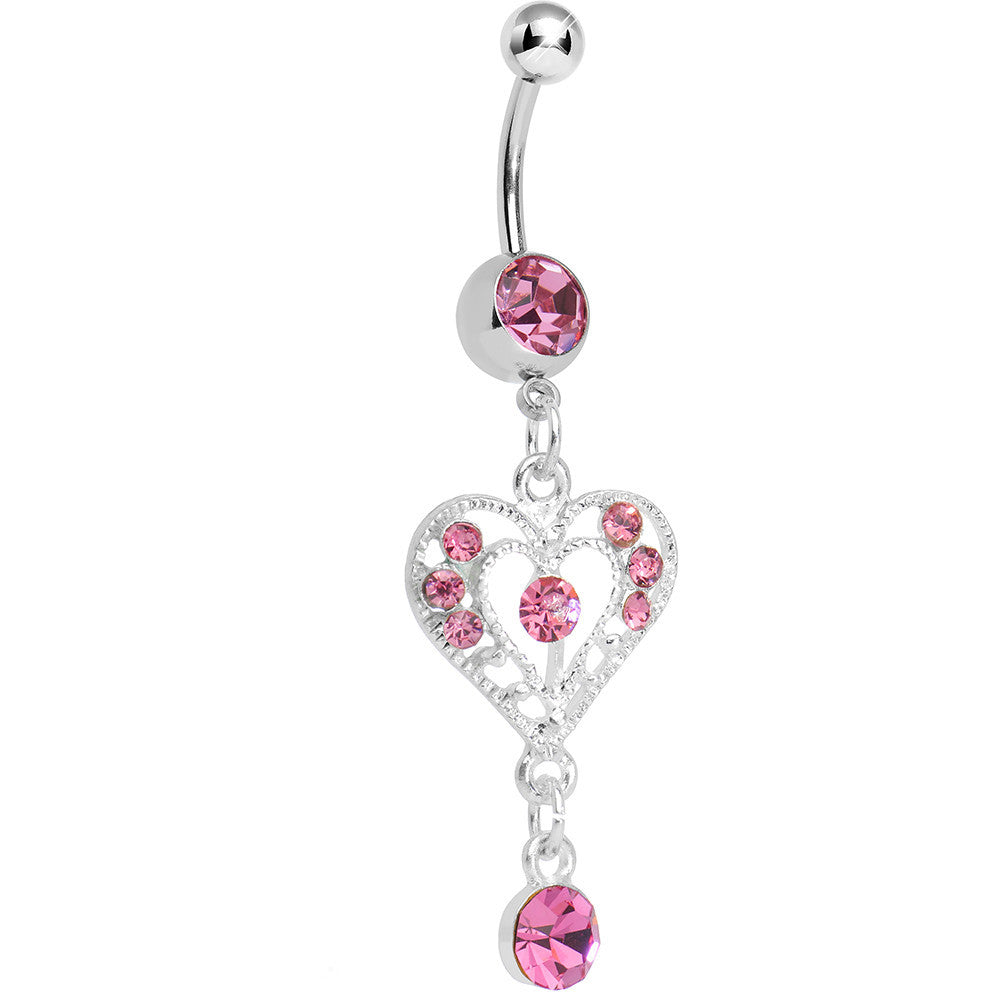 BodyCandy Pink Gem Drops of Love Heart Dangle Belly Ring — main product shot