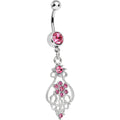 BodyCandy Pink Gem Ensnared in Roots Flower Dangle Belly Ring — main product shot