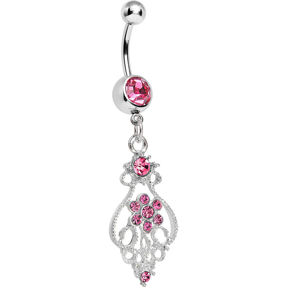 BodyCandy Pink Gem Ensnared in Roots Flower Dangle Belly Ring — main product shot