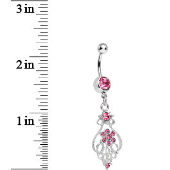 BodyCandy Pink Gem Ensnared in Roots Flower Dangle Belly Ring — detail close-up