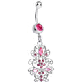 BodyCandy Pink Gem Day of the Daisy Flower Dangle Belly Ring — main product shot