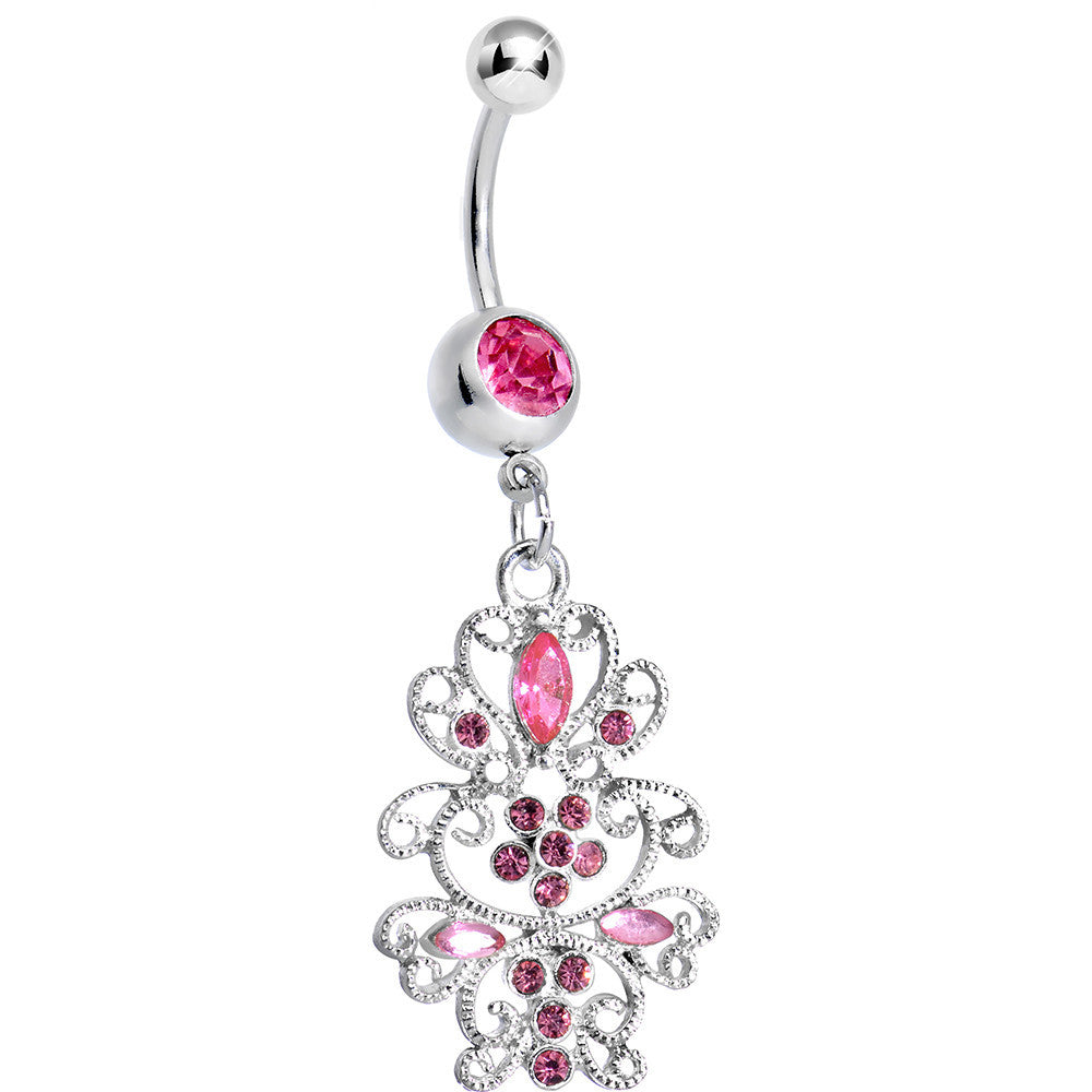 BodyCandy Pink Gem Day of the Daisy Flower Dangle Belly Ring — main product shot