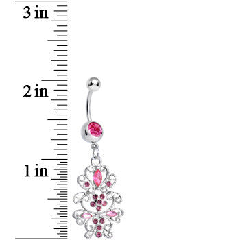 BodyCandy Pink Gem Day of the Daisy Flower Dangle Belly Ring — detail close-up