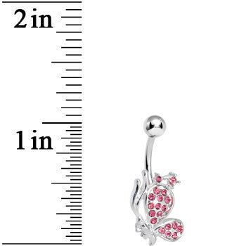 BodyCandy Pink Gem Shy Butterfly Belly Ring — detail close-up