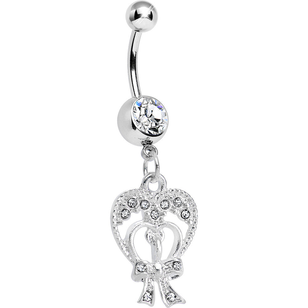 BodyCandy Crystalline Gem Love Tied in a Bow Heart Dangle Belly Ring — main product shot