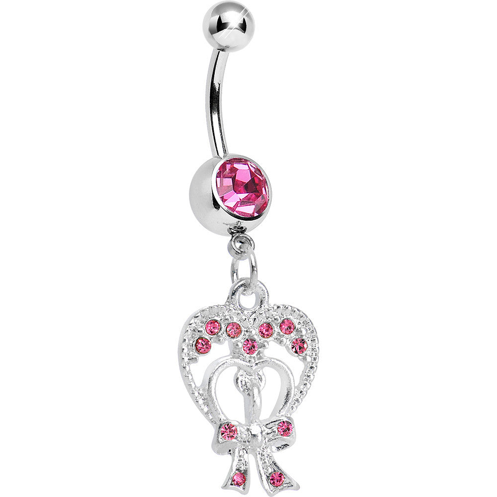 BodyCandy Pink Gem Love Tied in a Bow Heart Dangle Belly Ring — main product shot
