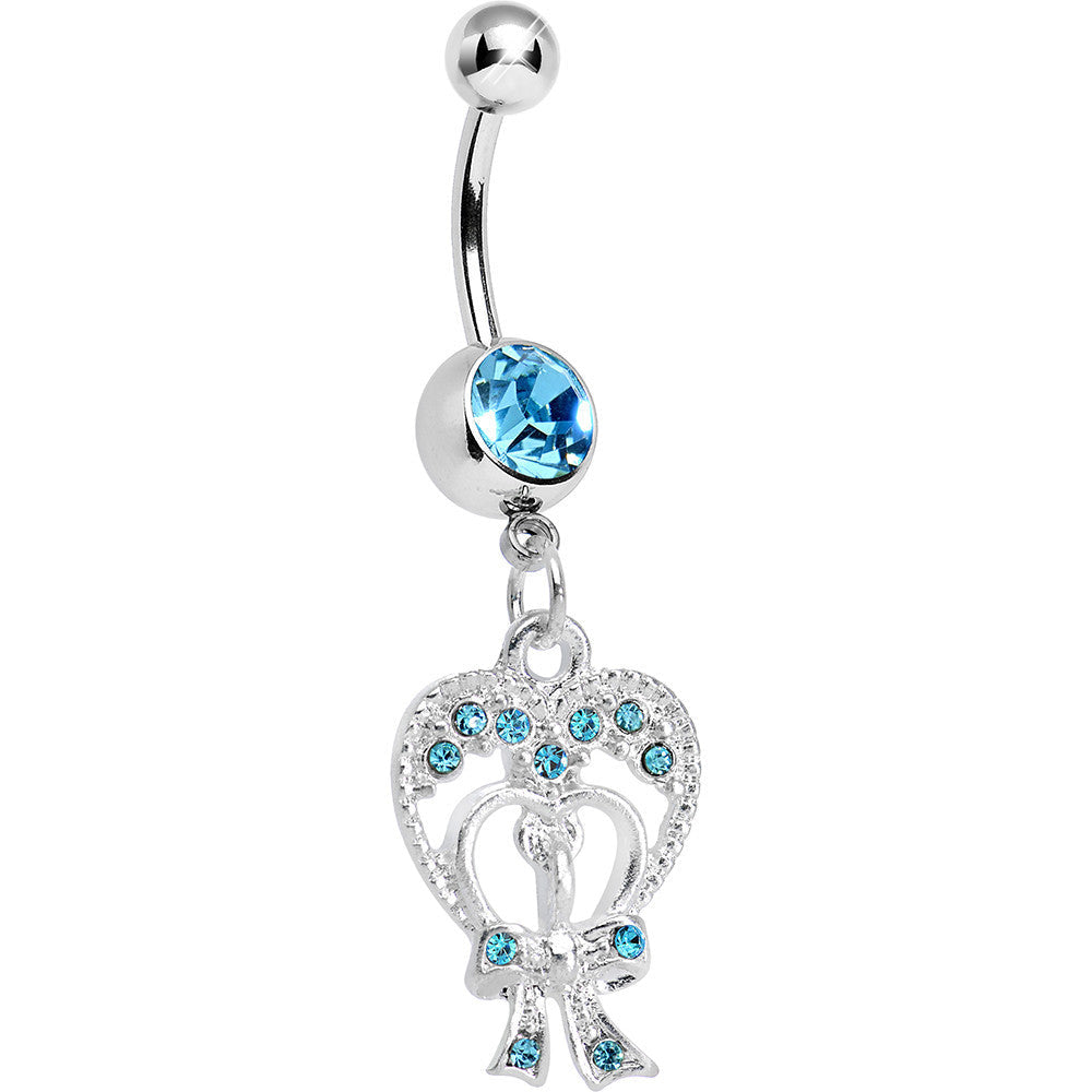 BodyCandy Aqua Gem Love Tied in a Bow Heart Dangle Belly Ring — main product shot
