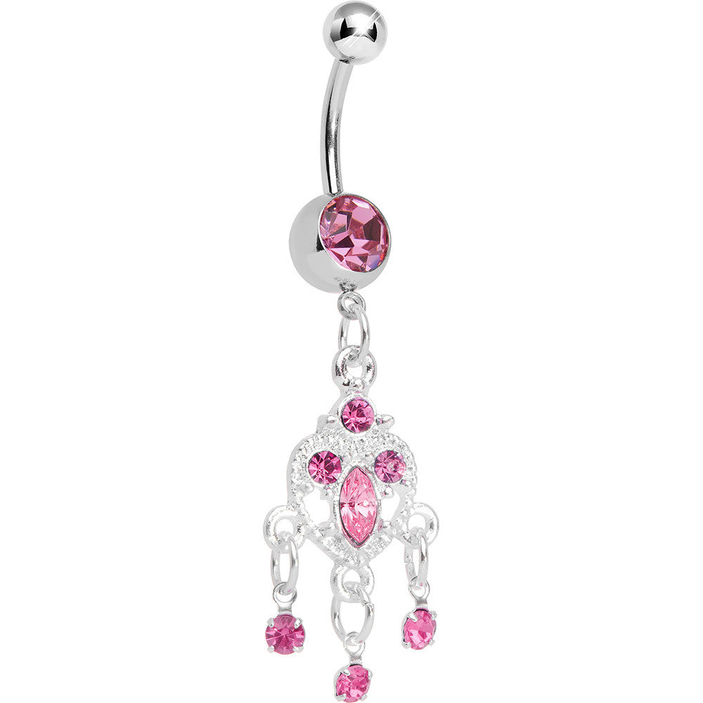 BodyCandy Pink Gem Chandelier Heart Dangle Belly Ring — main product shot