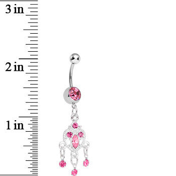 BodyCandy Pink Gem Chandelier Heart Dangle Belly Ring — detail close-up