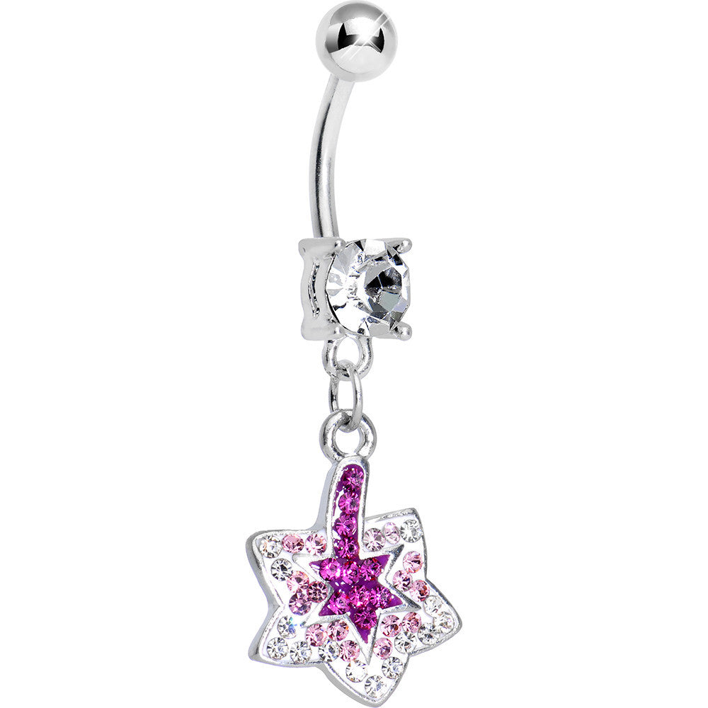 BodyCandy Crystalline Pink Gem Paved Layered Star of David Dangle Belly Ring — main product shot