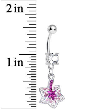 BodyCandy Crystalline Pink Gem Paved Layered Star of David Dangle Belly Ring — detail close-up