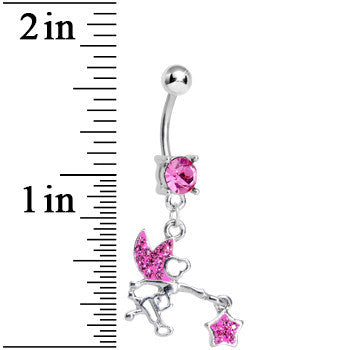 BodyCandy Pink Gem Chasing a Star Fairy Dangle Belly Ring — detail close-up