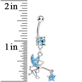 BodyCandy Aqua Gem Chasing a Star Fairy Dangle Belly Ring — detail close-up