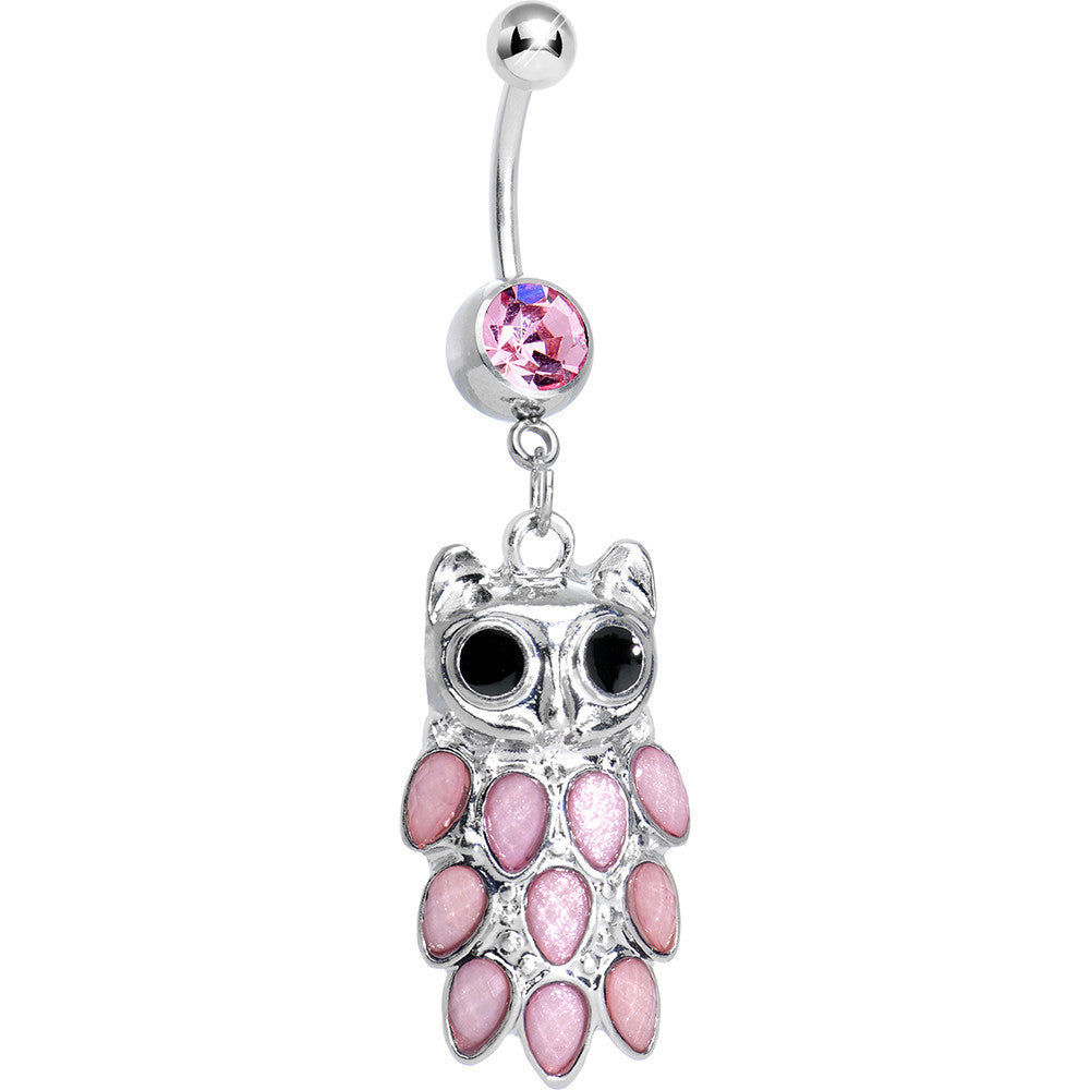 BodyCandy Pink Gem Dressed Up Owl Dangle Belly Ring — main product shot