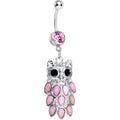 BodyCandy Pink Gem Dressed Up Owl Dangle Belly Ring — main product shot