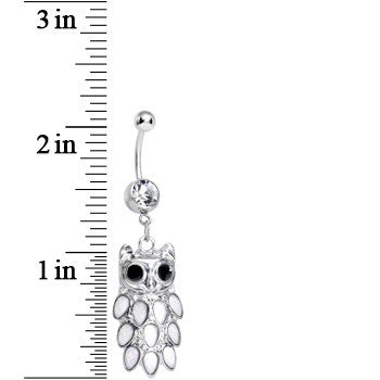 BodyCandy Crystalline Gem Dressed Up Owl Dangle Belly Ring — detail close-up