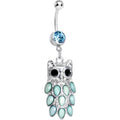 BodyCandy Aqua Gem Dressed Up Owl Dangle Belly Ring — main product shot