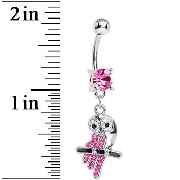 BodyCandy Pink Gem Oddly Adorable Owl Dangle Belly Ring — detail close-up