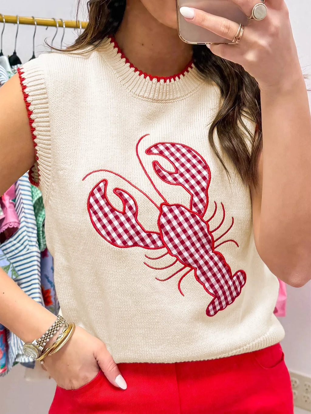 Lobster Embroidered Knit Sweater Vest
