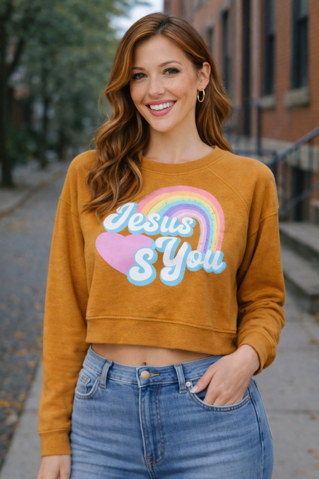 Pretty Little Patriot Pretty Little Patriot Jesus Loves You Crew Sweatshirt — detail shot 6