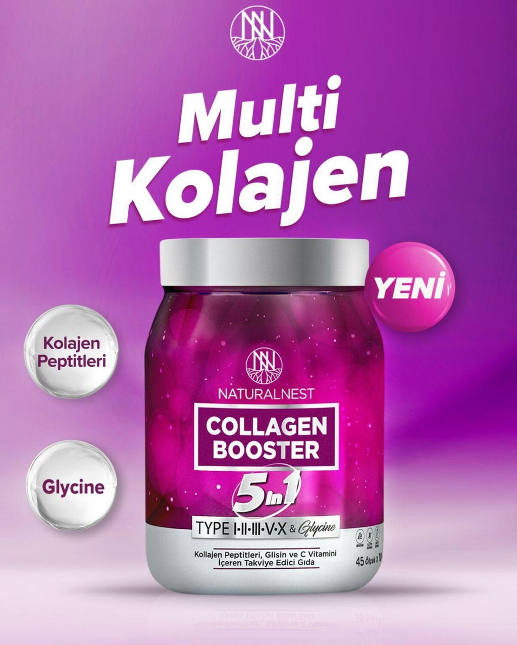 NaturalNest 5 in 1 Collagen Supplement for Skin & Hair - 450g Collagen Booster