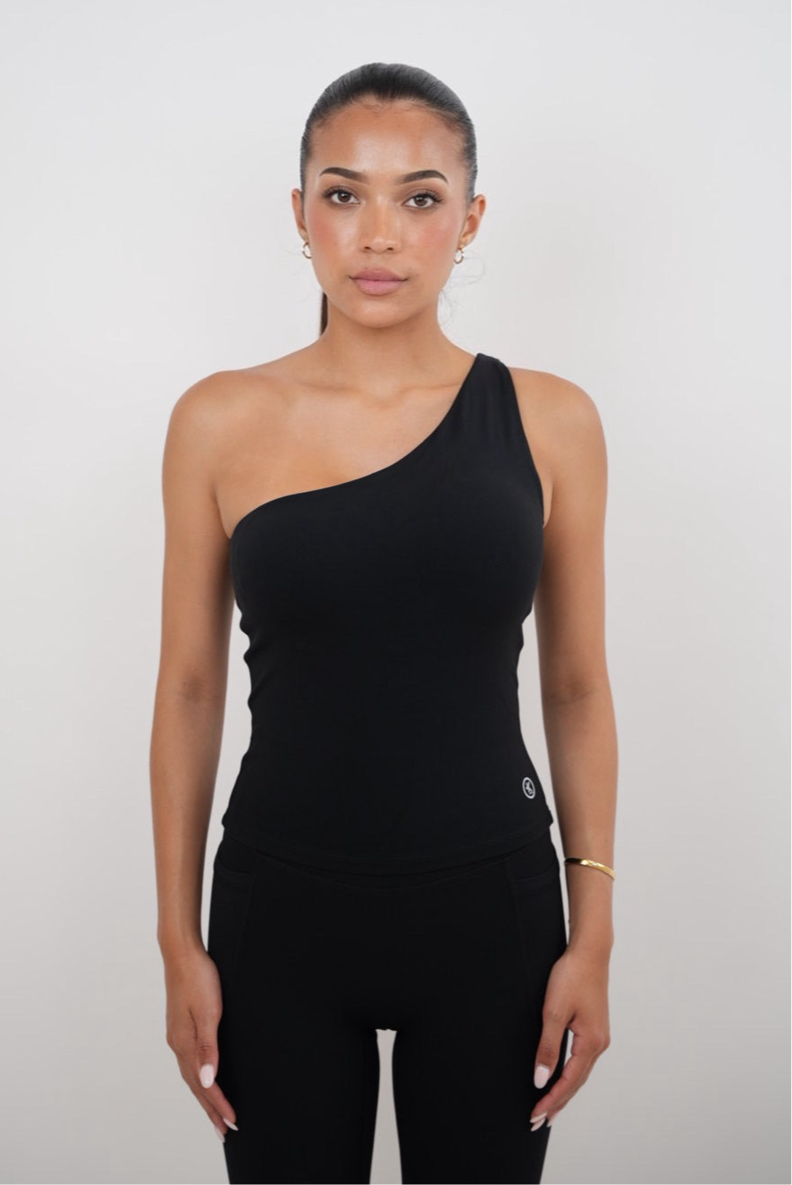 KIMITH BRAND I Am Wealthy Black One Shoulder Top — alternative angle