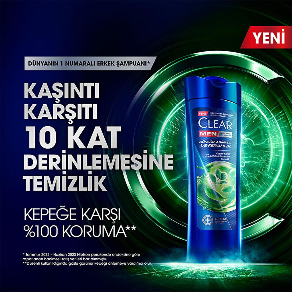 Clear Men: Advanced Anti-Dandruff Shampoo for Men - Cedarwood Eucalyptus - Itchy & Oily Scalp Relief - 48H Freshness