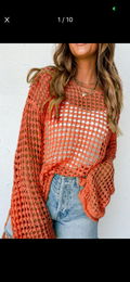 Pretty Little Patriot Pretty Little Patriot Orange Open Knit Sweater — main product shot