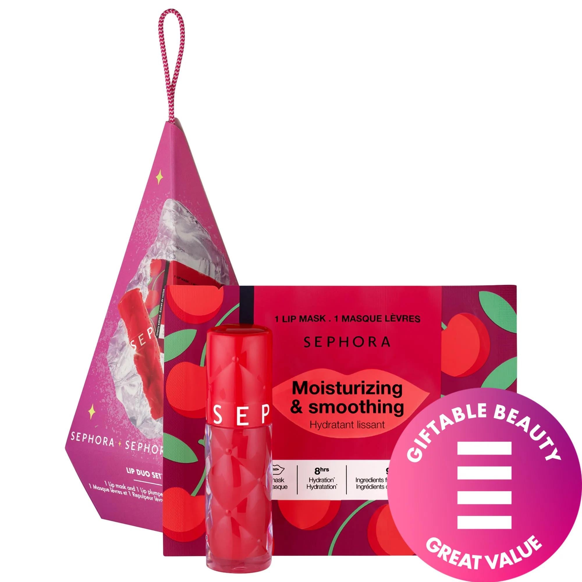 Sephora Lip Duo Set: Outrageous Plumping Lip Gloss & Hydrating Cherry Lip Mask - Vegan, Cruelty-Free, Fuller Lips