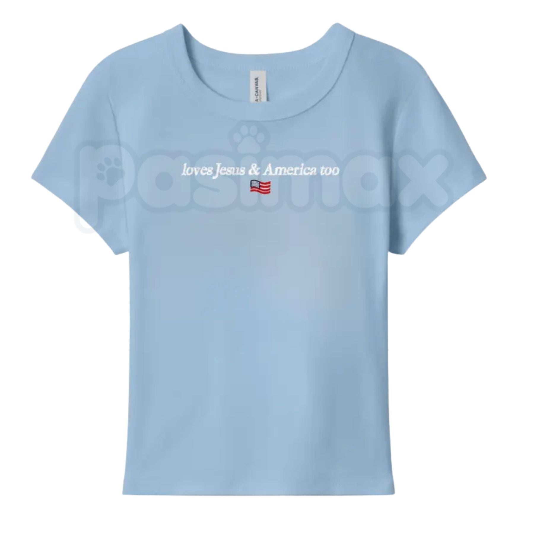 Faith & Freedom Baby Tee – Women's Patriotic Christian T-Shirt, Embroidered Fitted Crewneck Top for 4th of July