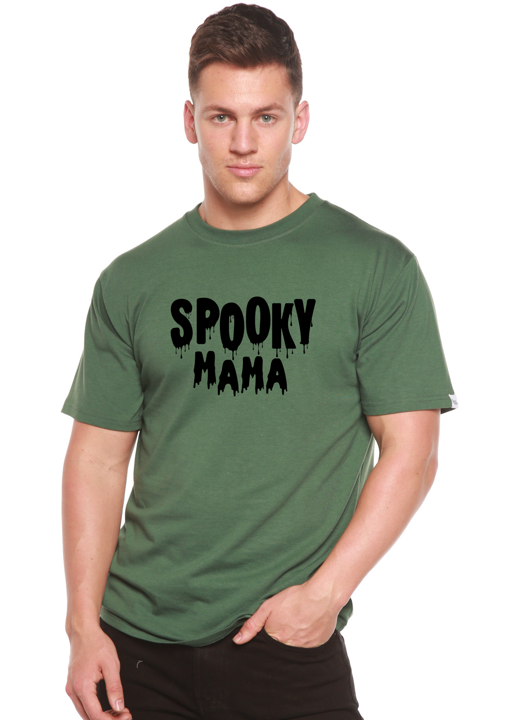 Spun Bamboo Spooky Mama Halloween Men's Bamboo Viscose/Organic Cotton Short Sleeve Graphic T-Shirt — back view