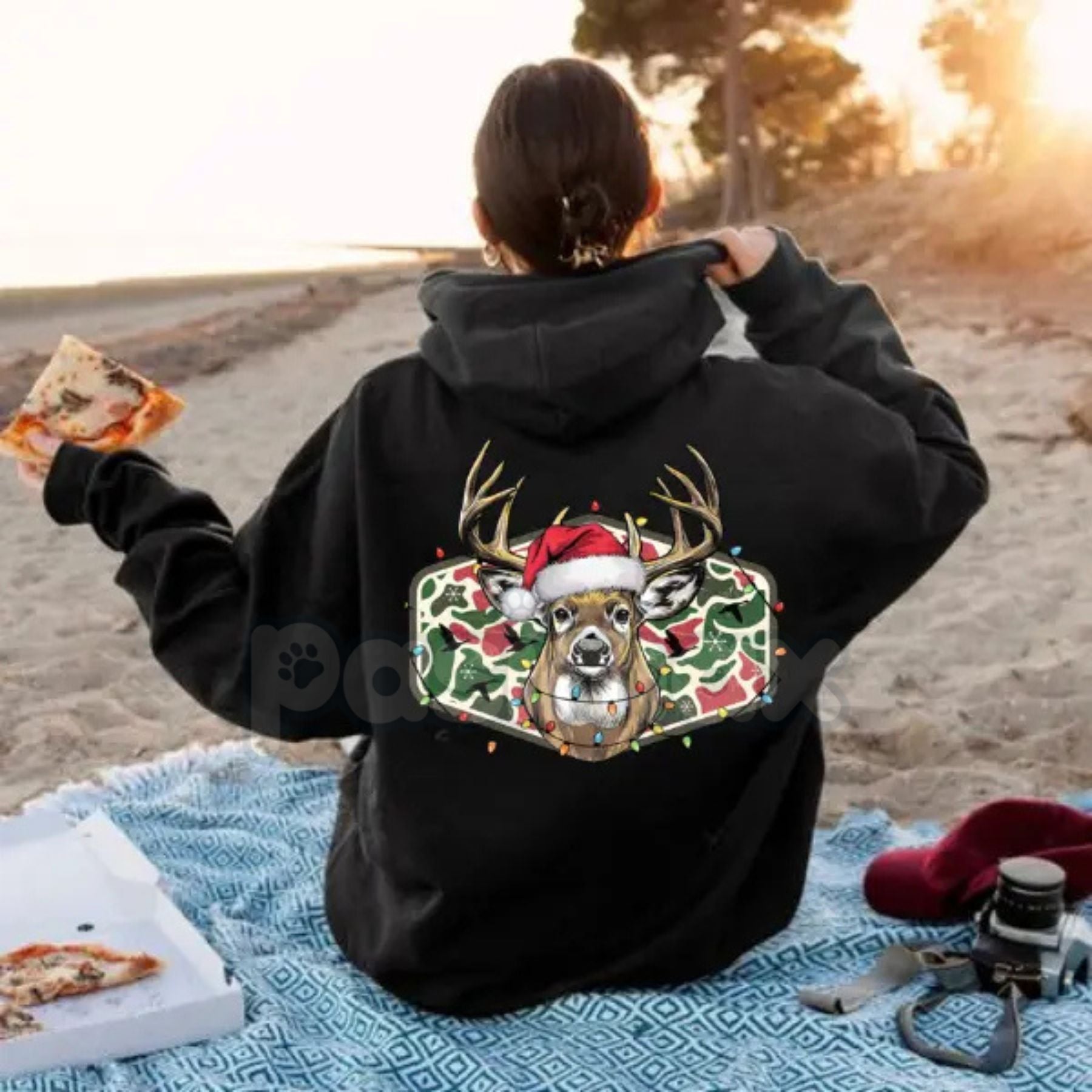 Pasimax Christmas Deer Hunting Camo Hoodie – Festive Hunter Orange Pullover, Camouflage Holiday Apparel, Unisex — side view