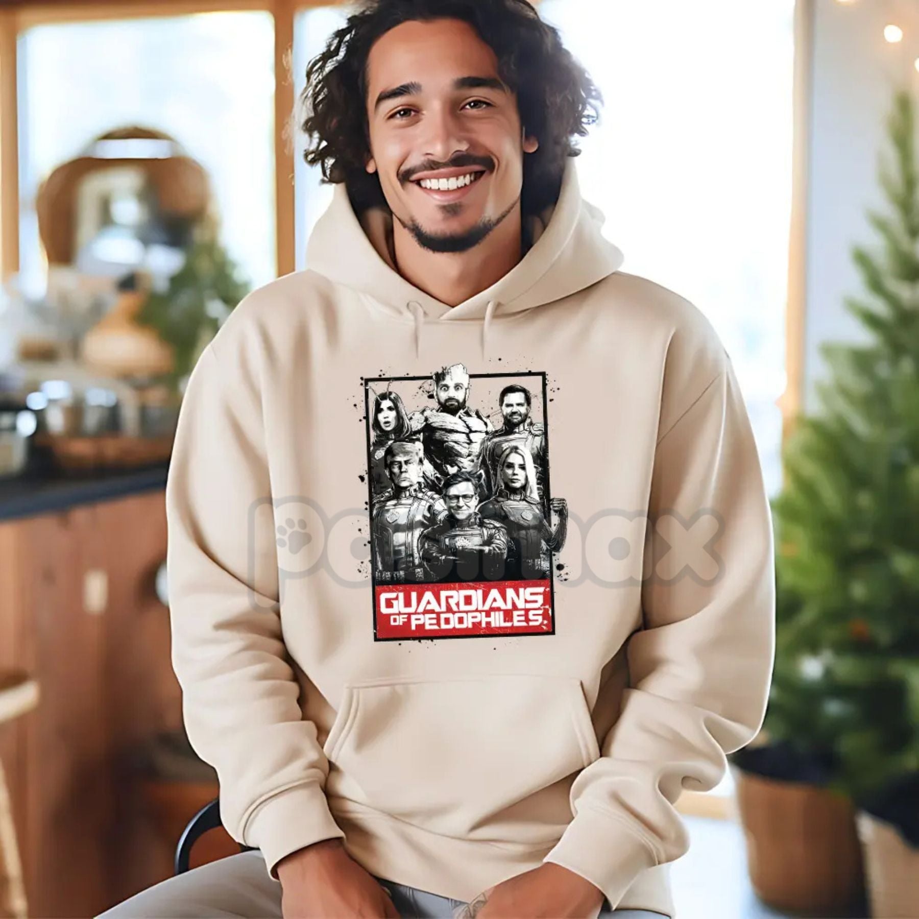 Pasimax GOP Guardians of Pedos Statement Hoodie – Edgy Political Satire Pullover, Unisex Social Commentary Apparel — side vie