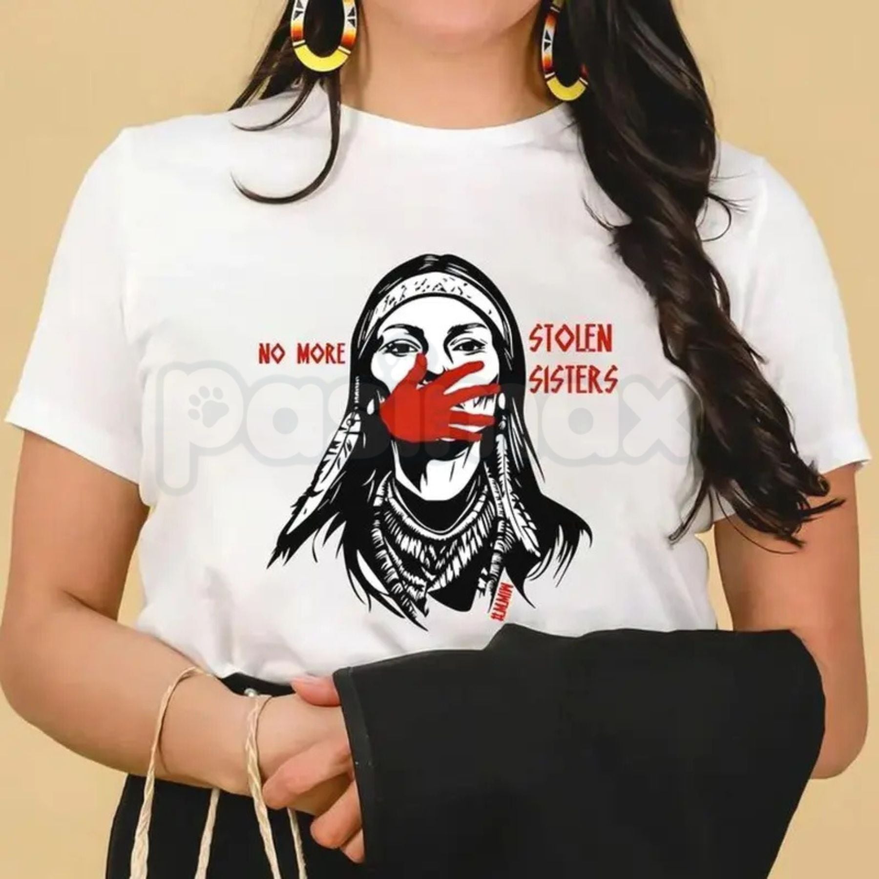 "No More Stolen Sisters" MMIW T-Shirt – Indigenous Red Hand Native American Graphic Tee, Premium 100% Cotton Justice for Indigenous Women Top, Soft Lived-In Heavyweight Wear Red Advocacy Shirt, Made in USA