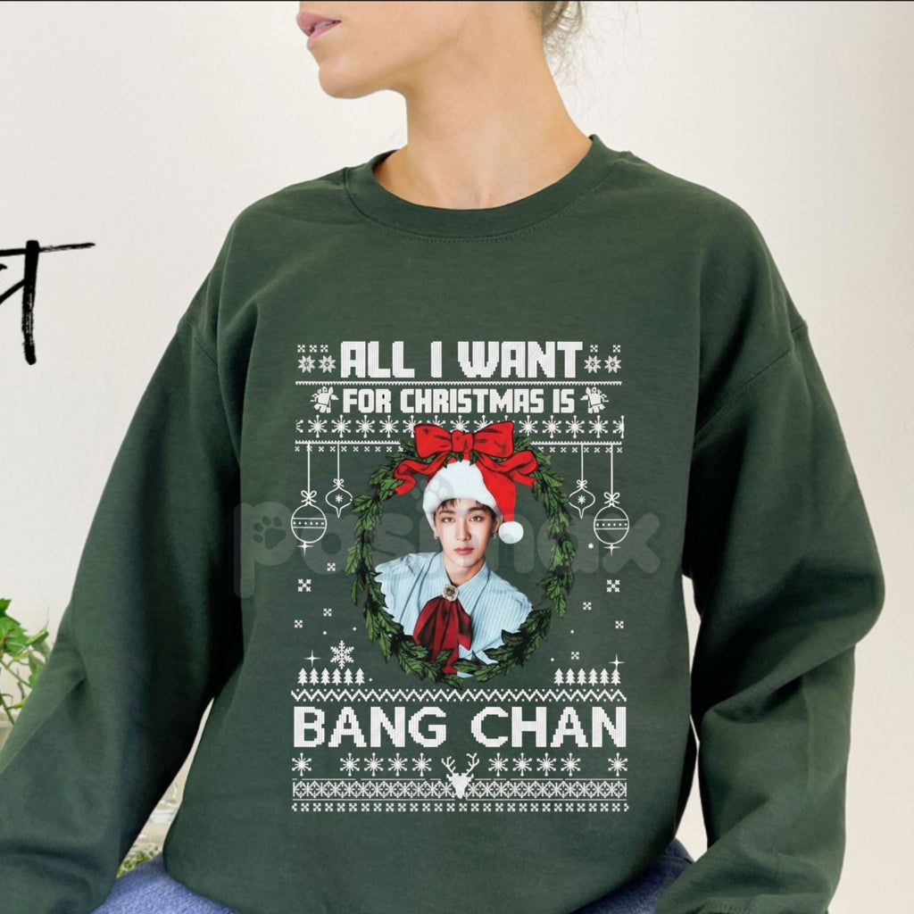 Pasimax All I Want For Christmas Is Bang Chan Sweatshirt | Funny K-Pop Holiday Crewneck | Stray Kids Fan Gift Jumper | SKZ Bi