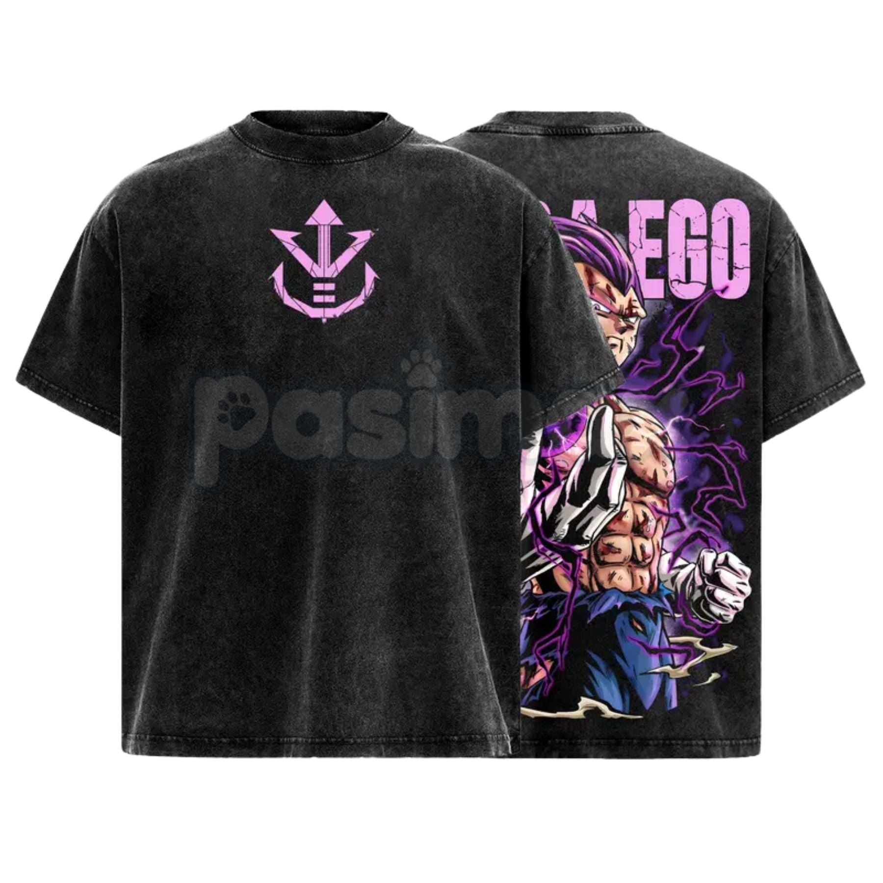 Pasimax Ultra Ego Saiyan Warrior Tee – Purple Destruction Power Anime Vintage Washed Oversized Streetwear — side view