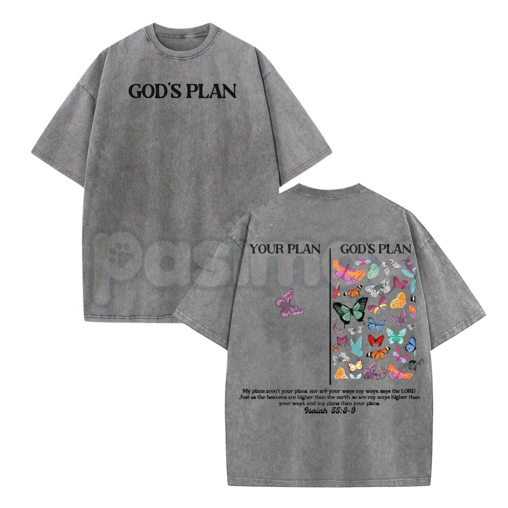 Pasimax God's Plan Unisex Washed T-Shirt – Vintage Christian Graphic Tee, Faith-Based Streetwear — lifestyle context