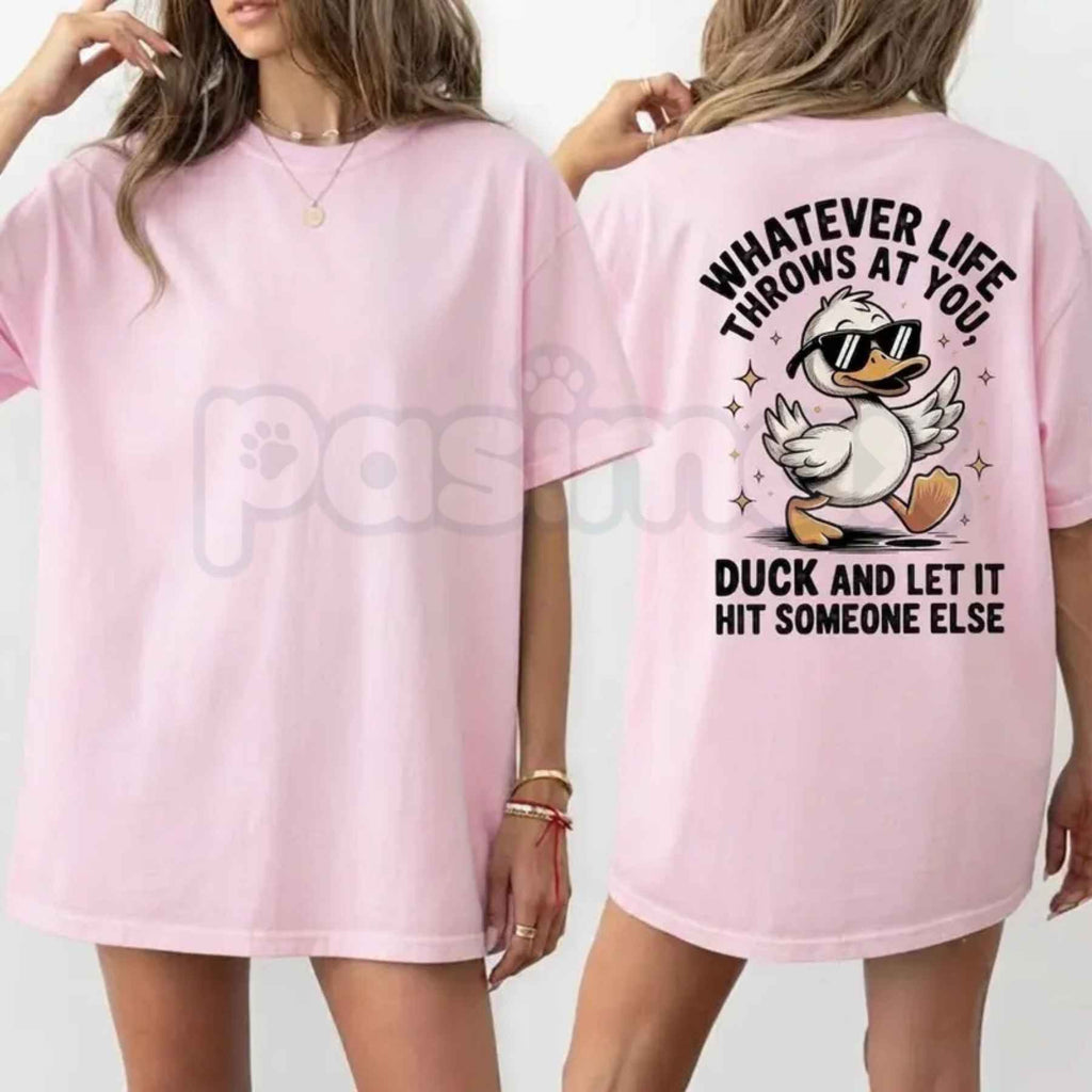Whatever Life Throws At You Duck Shirt – Funny Duck Pun Tee, Cute Sarcastic Graphic T-Shirt, Wholesome Silly Mallard Unisex Classic Cotton Shirt