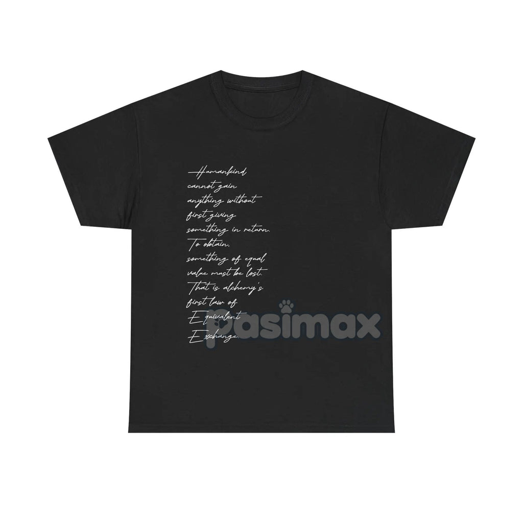 Pasimax Edward Elric's "Equivalent Exchange" T-Shirt — side view