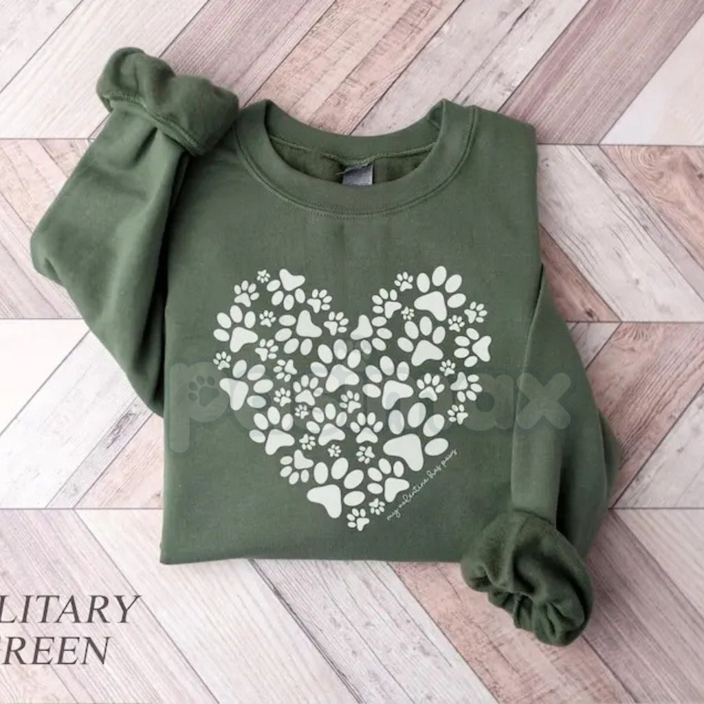 Pasimax Retro Paw Heart Valentines Sweatshirt | Colorful Pet Lover Heart Shirt | Hand Drawn Dog Mom V-Day Crewneck | Y2K Aest