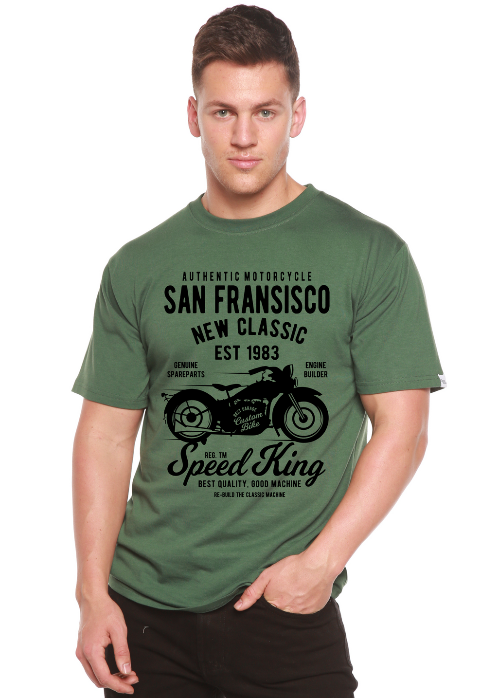 Spun Bamboo San Fransisco Spun Bamboo® Men's Bamboo Viscose/Organic Cotton Short Sleeve Graphic T-Shirt — size reference