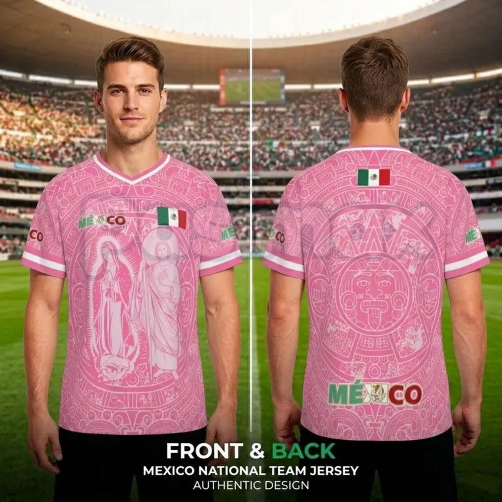 Light Pink Virgencita & San Juditas Mexico Soccer Jersey – 2026 World Cup Fan Gear Shirt for Men & Women