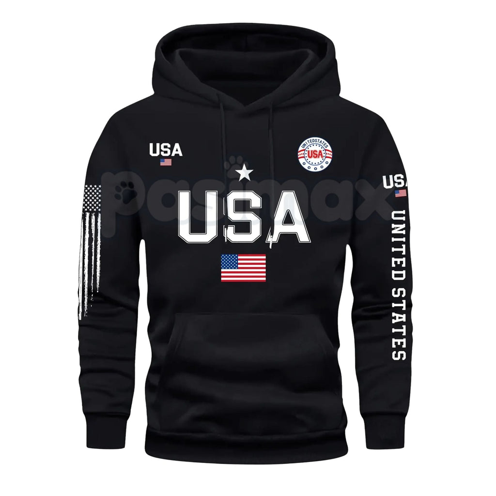 Pasimax Patriot USA Flag Print Hoodie – Men’s American Heritage Fleece Sweatshirt, Vintage Stars & Stripes Graphic Pullover, 