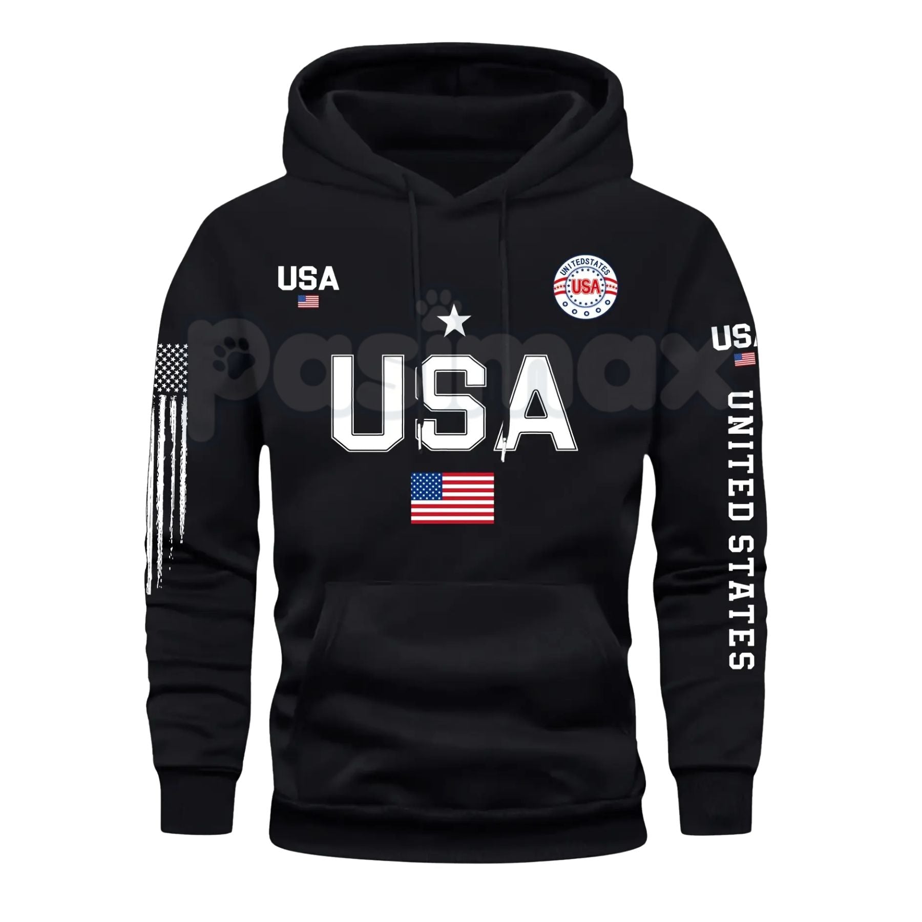 Pasimax Patriot USA Flag Print Hoodie – Men’s American Heritage Fleece Sweatshirt, Vintage Stars & Stripes Graphic Pullover, 