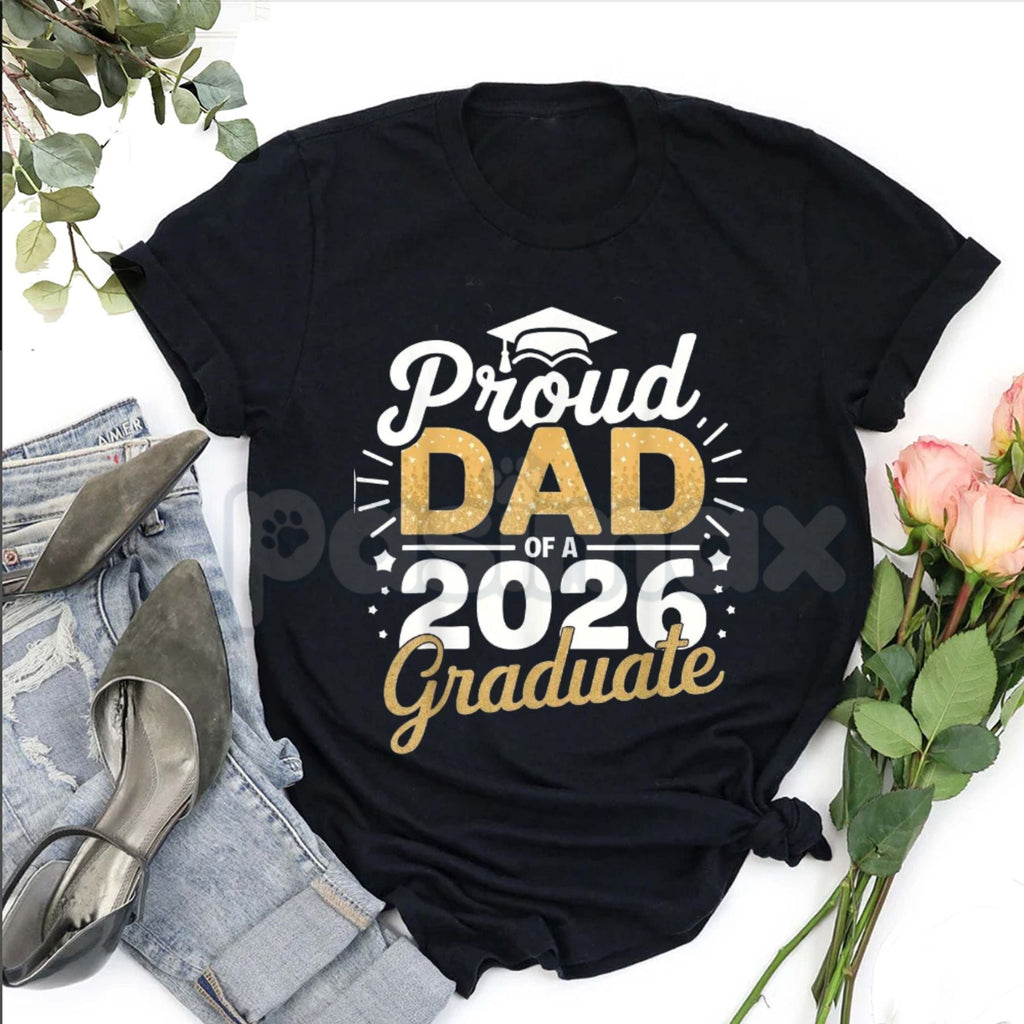"Proud Dad of a 2026 Graduate" T-Shirt – Senior Class 2026 Graduation Graphic Tee, Premium 100% Cotton Commencement Top, Soft Lived-In Heavyweight Fatherhood Shirt, Made in USA